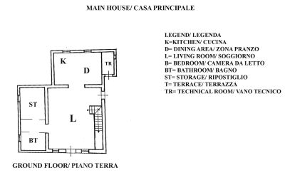 Lantligt hus till salu Marciano della Chiana, Toscana:  RIF 3055 Grundriss HH EG