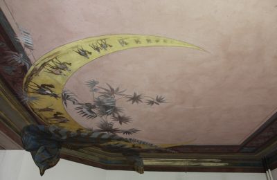 Historische Villa kaufen Faido, Tessin, affresco sala da pranzo restaurato