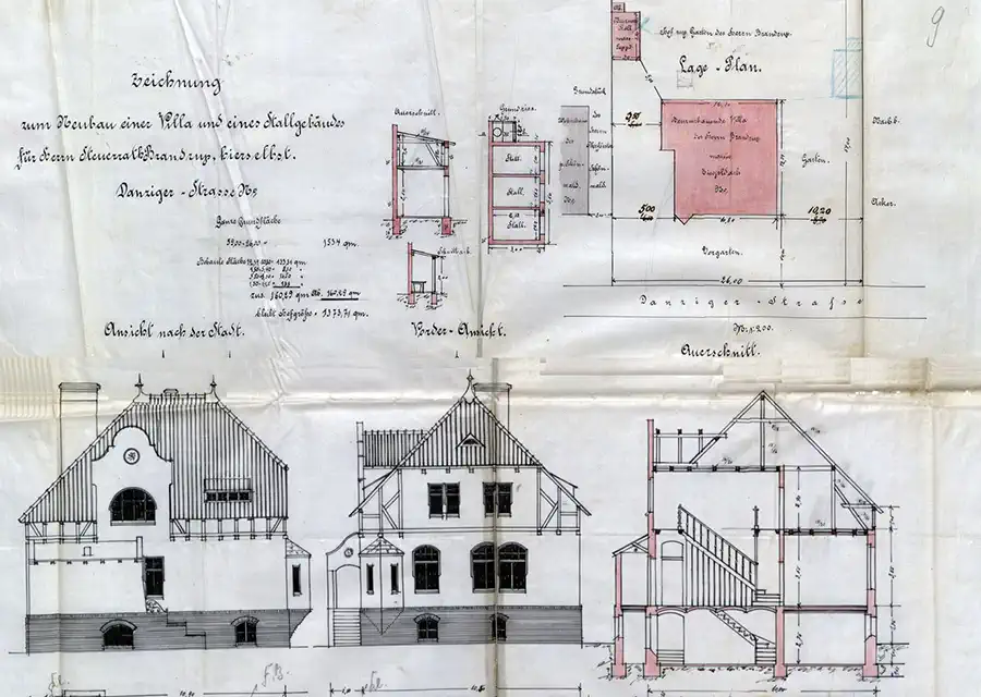 Entwurf Bau der in Villa Koszalin, Danziger Straße 51